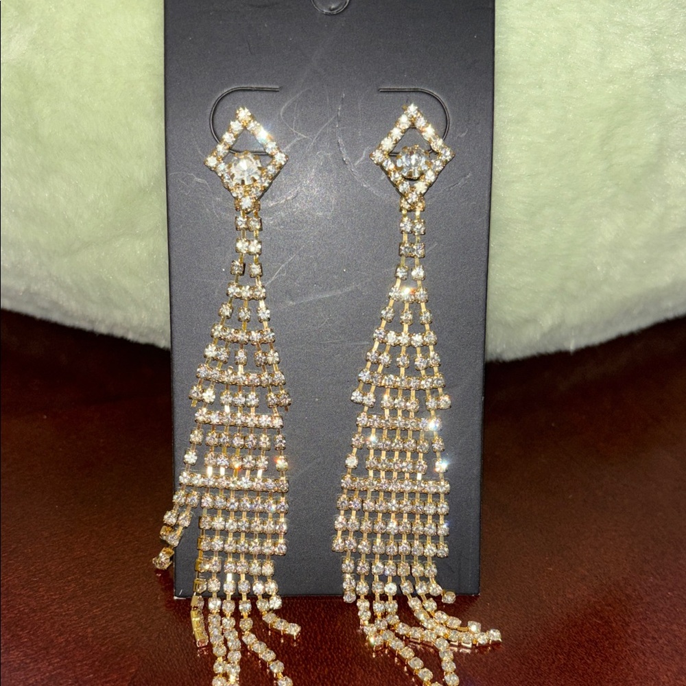 Gold and Shimmery Dangle Earrings - Picture 10 of 10